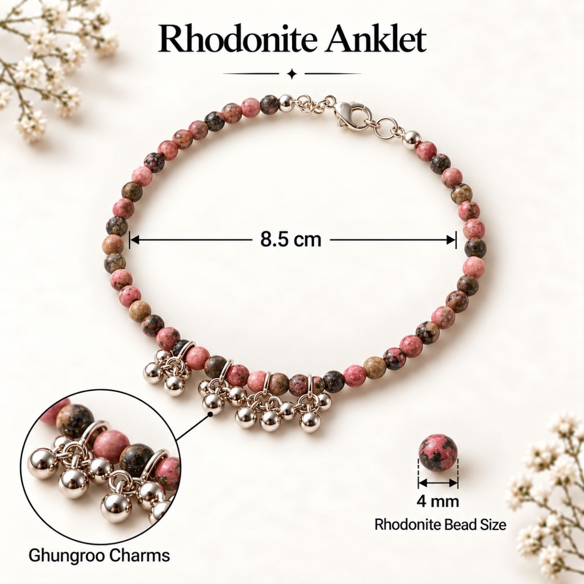 Rhodonite Anklet 4mm rhodonite anklet 4mm