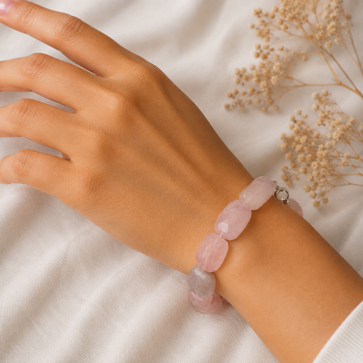 Rose Quartz faceted tumble bracelet-Shubhanjali Store rose quartz faceted tumble bracelet