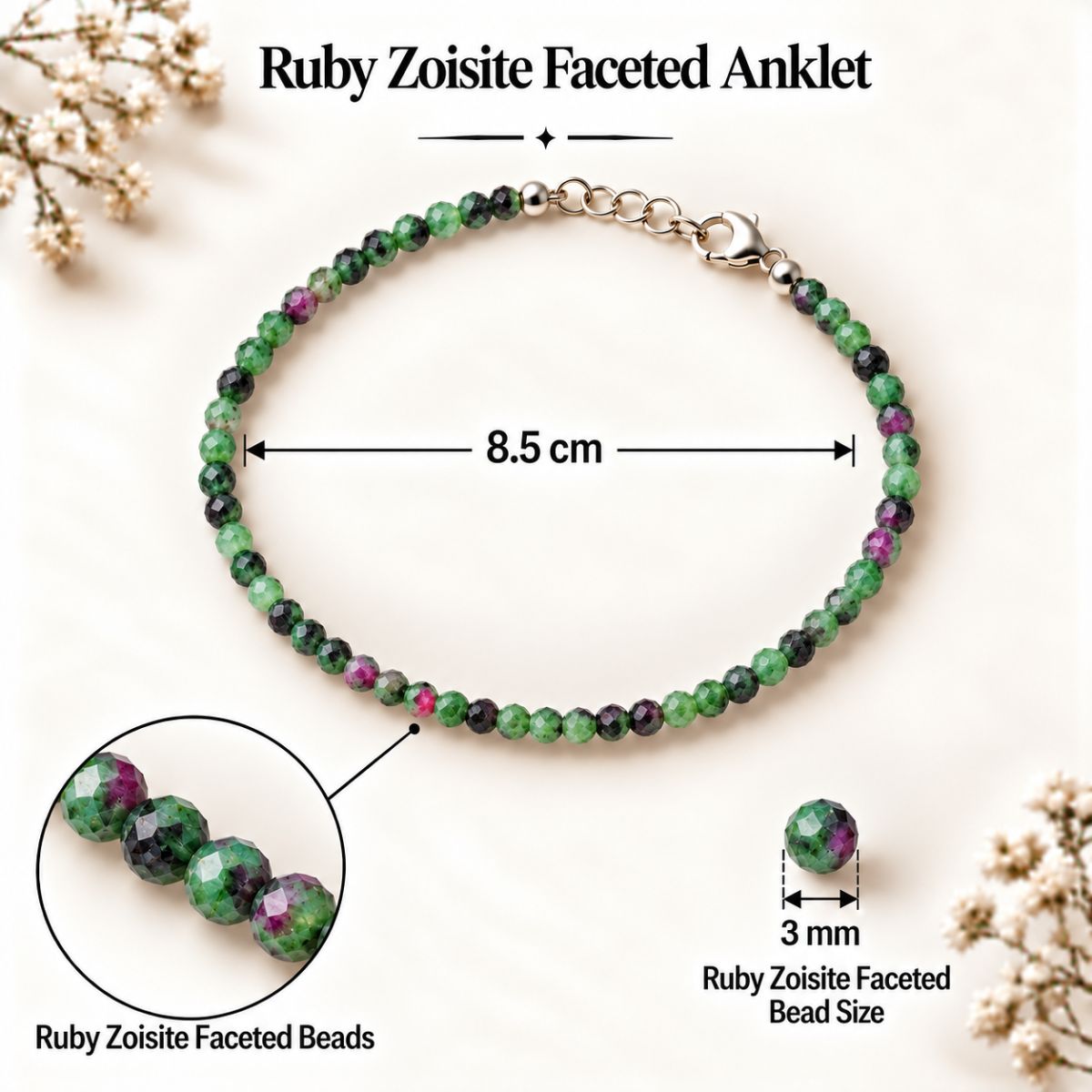 Ruby Zoisite Faceted Anklet 3mm ruby zoisite faceted anklet 3mm