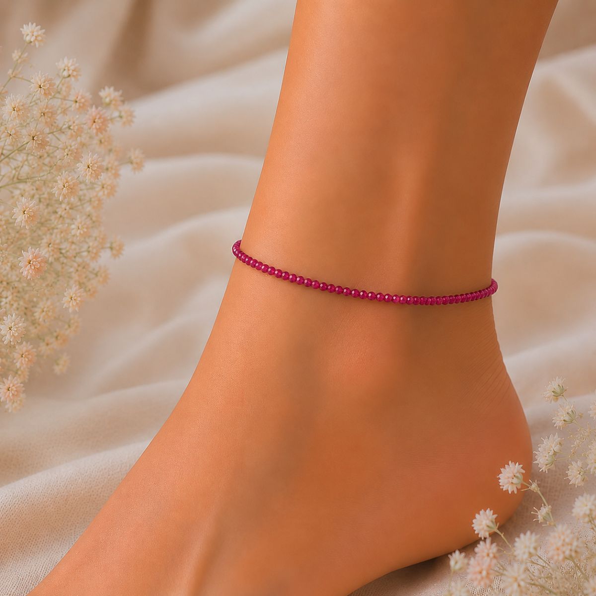 Ruby Faceted Anklet