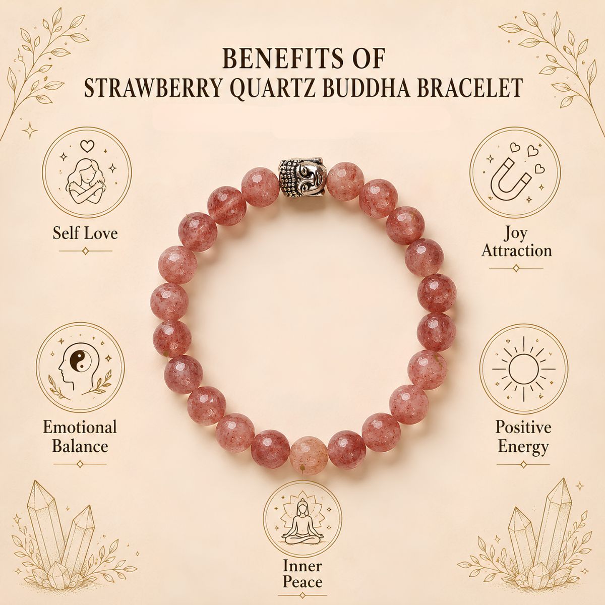 Strawberry Quartz Buddha Bracelet 8 mm strawberry quartz buddha bracelet 8 mm