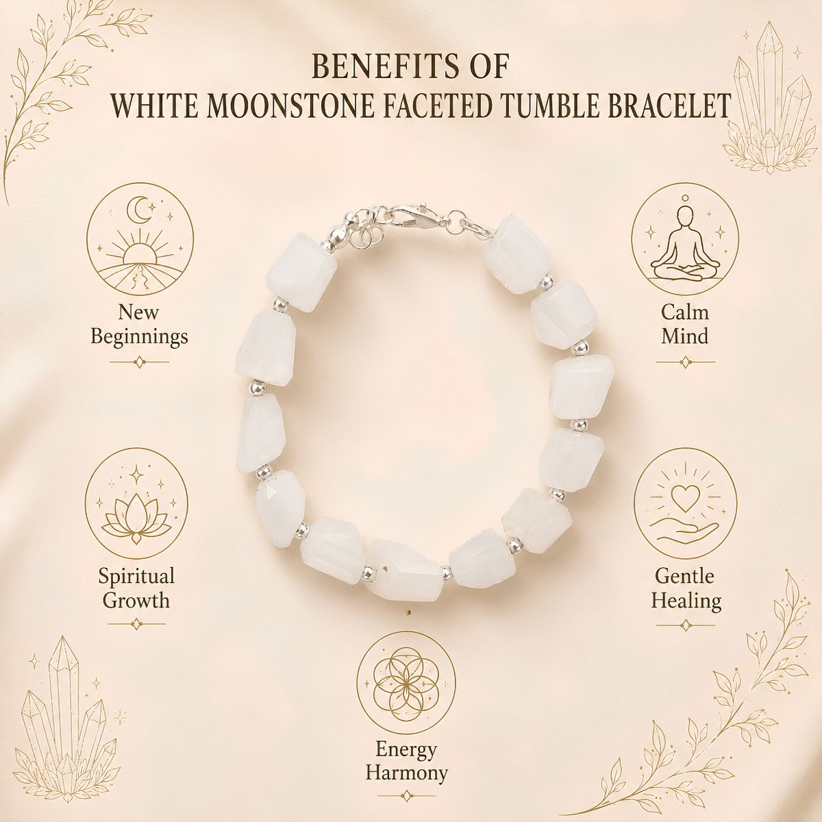 WHITE MOONSTONE white moonstone faceted tumble bracelet