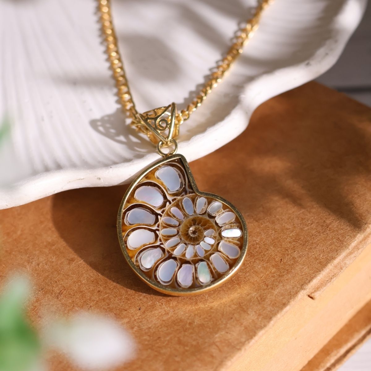 Ammonite Inlay Pendant Silver-Shubhanjali Store (1) ammonite inlay pendant silver