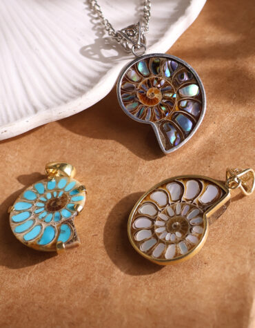 ammonite inlay pendant silver