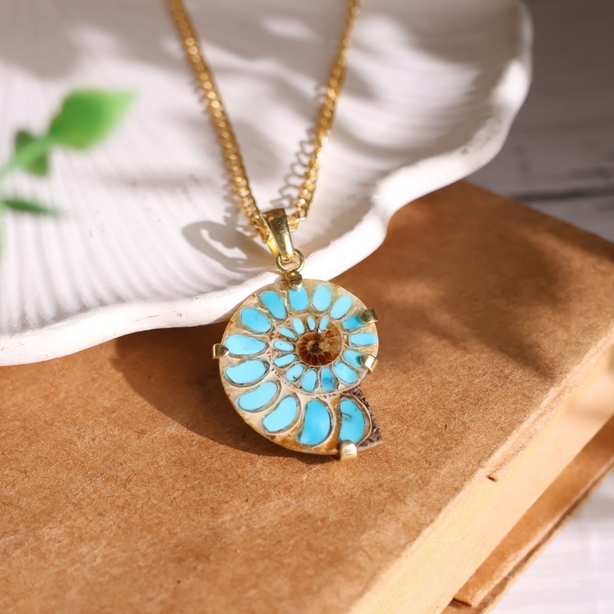 Ammonite Inlay Pendant Silver-Shubhanjali Store (2) ammonite inlay pendant silver