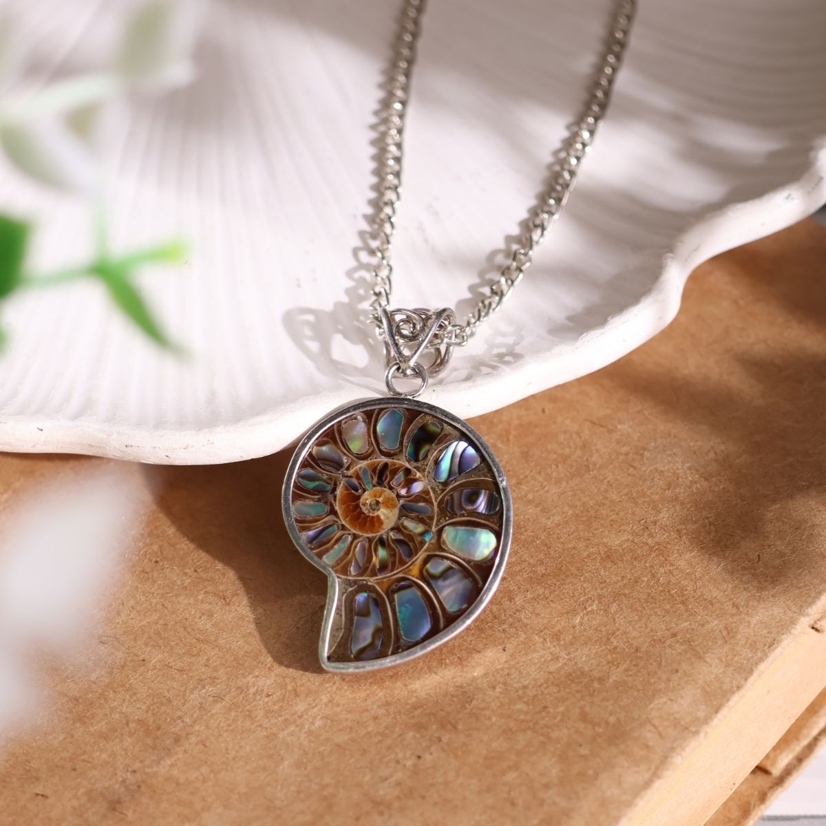 Ammonite Inlay Pendant Silver-Shubhanjali Store (3) ammonite inlay pendant silver