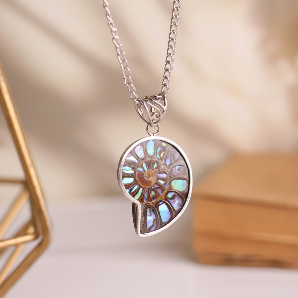 Ammonite Inlay Pendant Silver-Shubhanjali Store (4) ammonite inlay pendant silver