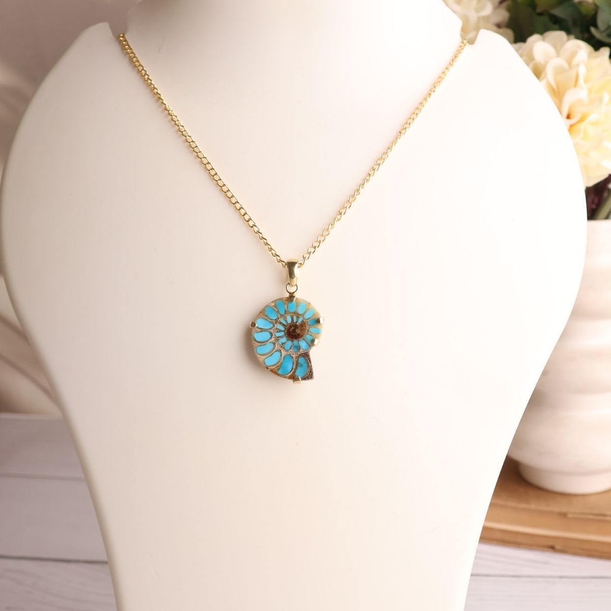 Ammonite Inlay Pendant Silver-Shubhanjali Store (7) ammonite inlay pendant silver