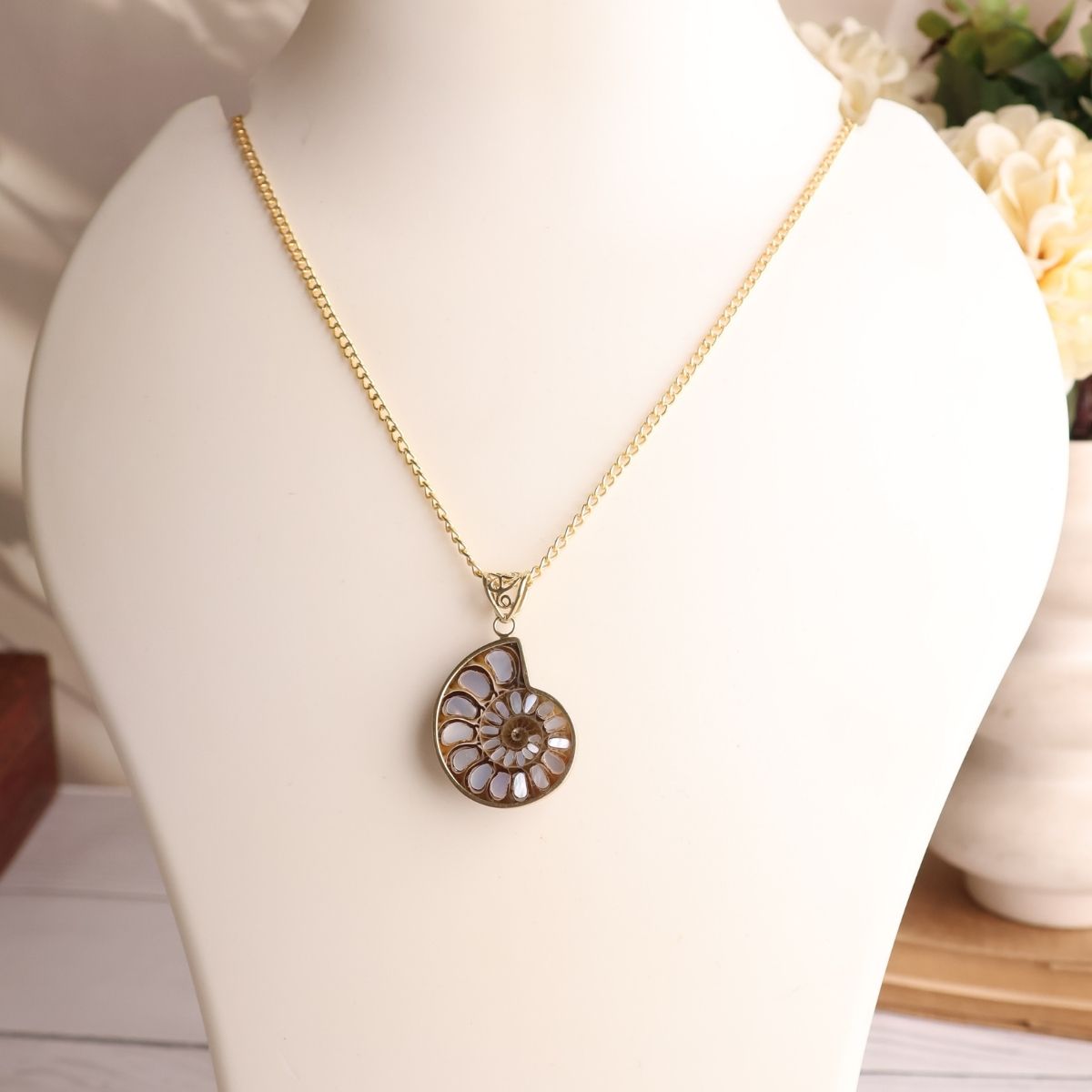 Ammonite Inlay Pendant Silver-Shubhanjali Store (8) ammonite inlay pendant silver
