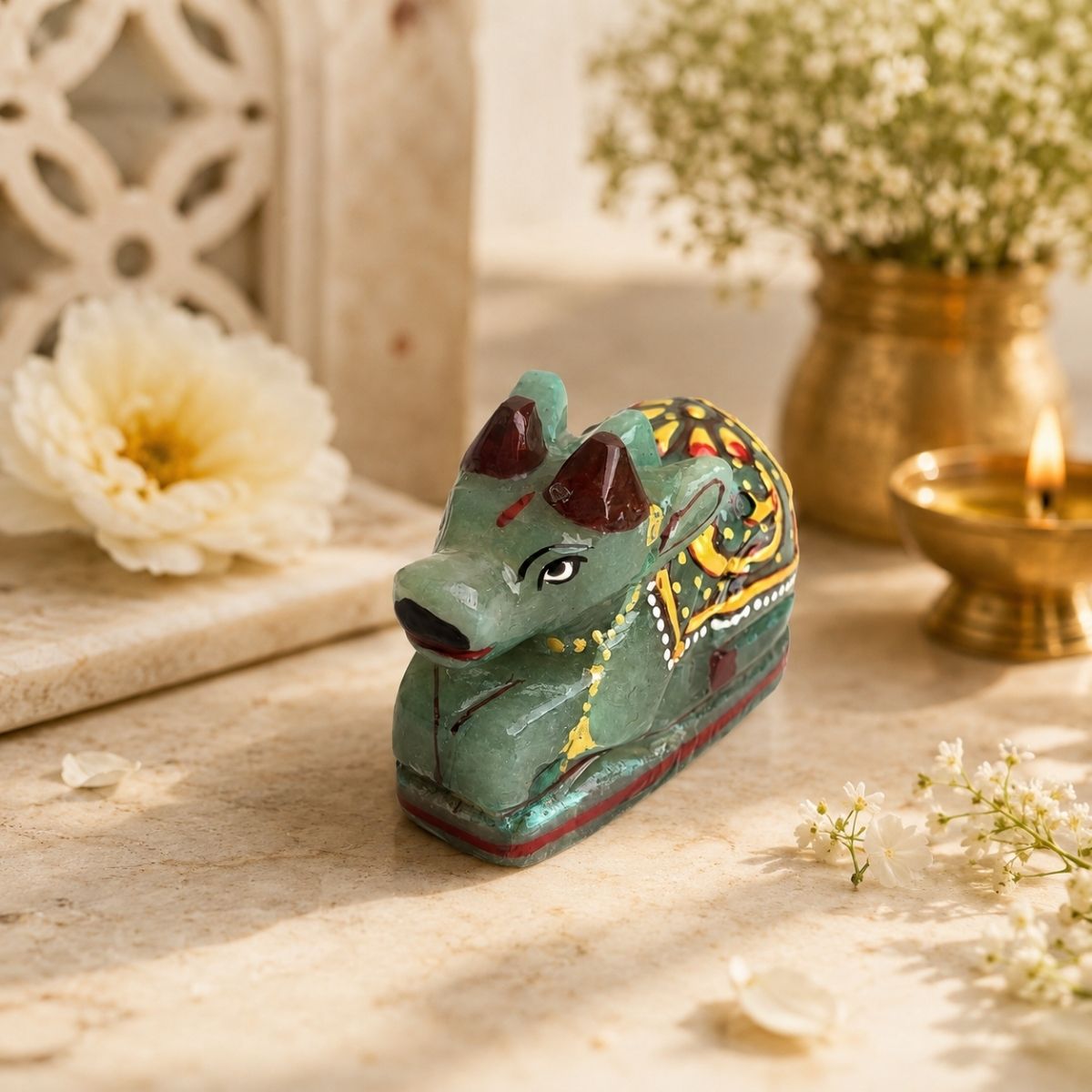 Green Aventurine Printed Nandi-Shubhanjali Store (1) green aventurine printed nandi
