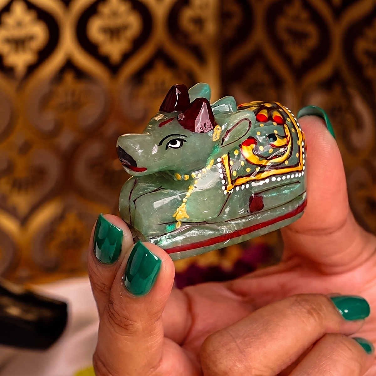 Green Aventurine Printed Nandi-Shubhanjali Store (4) green aventurine printed nandi