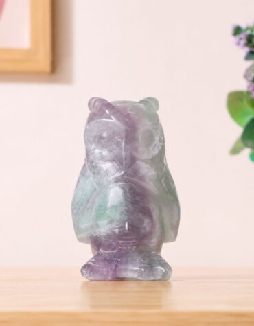 multi fluorite owl with skull 3 inch