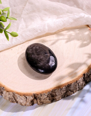 silver sheen obsidian palm stone