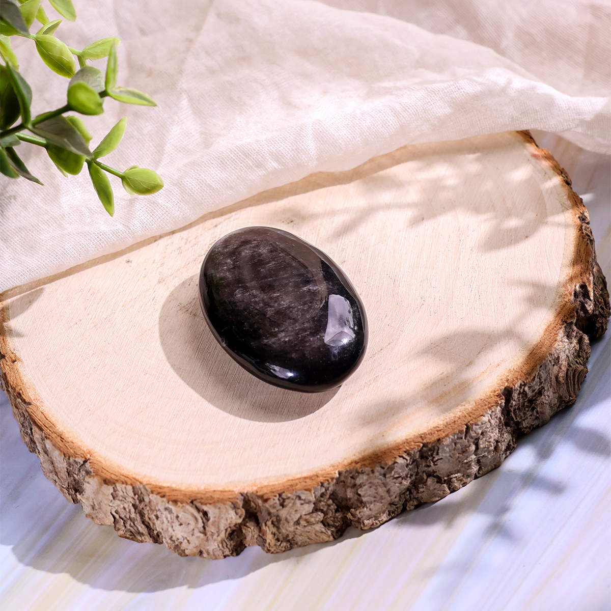 Silver Sheen Obsidian Palm Stone silver sheen obsidian palm stone