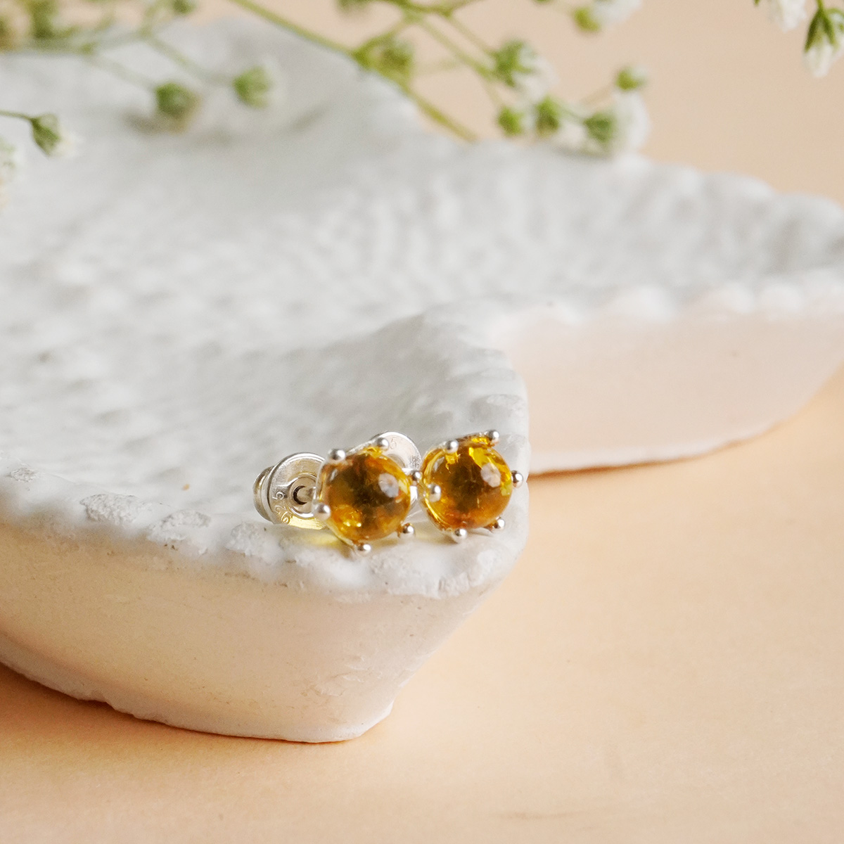 Amber Round Stud Earring Silver-Shubhanjali Store (2) amber round stud earring silver