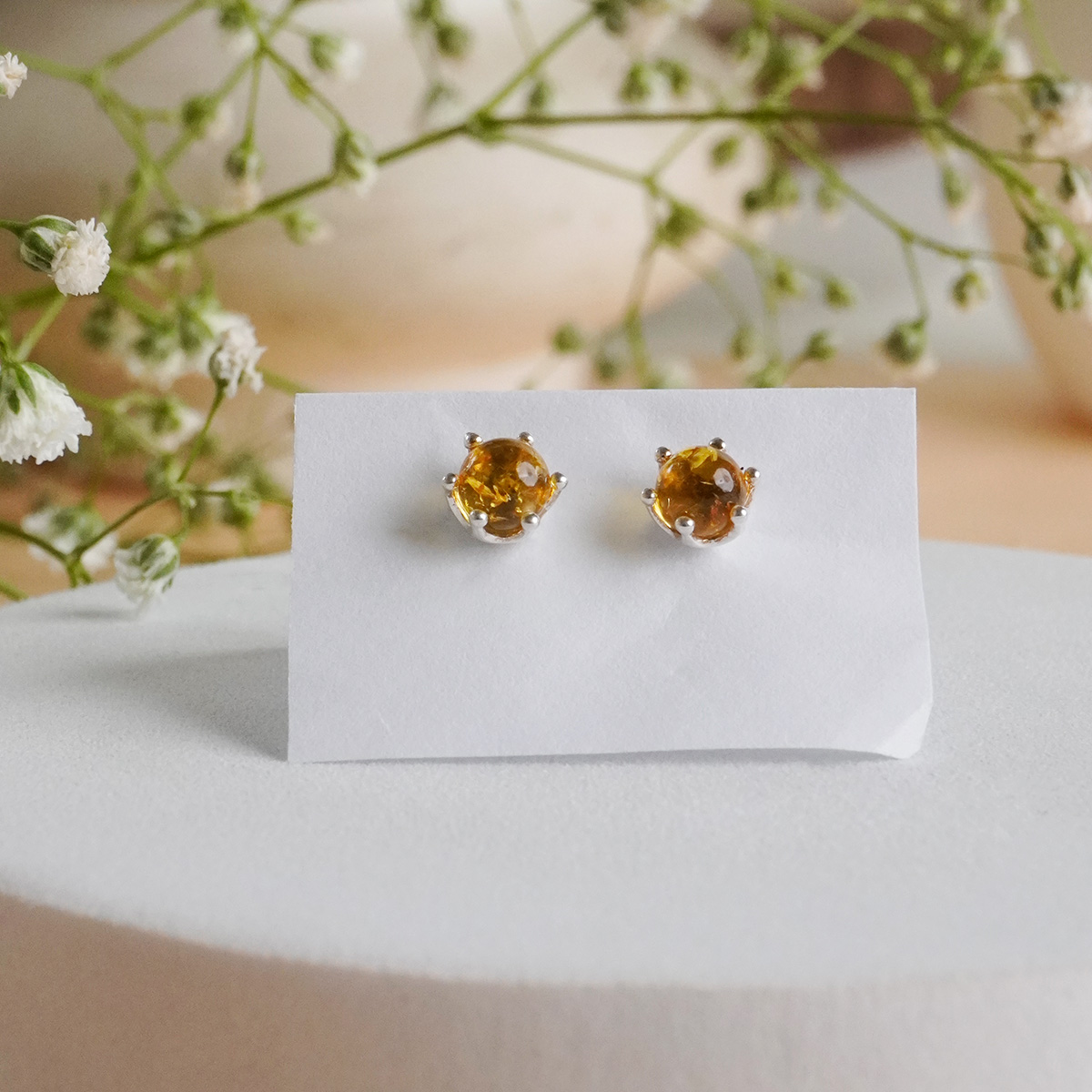 Amber Round Stud Earring Silver-Shubhanjali Store (3) amber round stud earring silver
