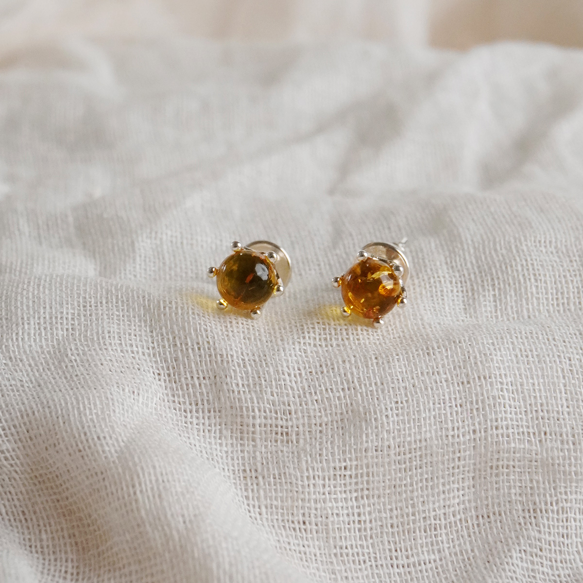 Amber Round Stud Earring Silver-Shubhanjali Store (4) amber round stud earring silver