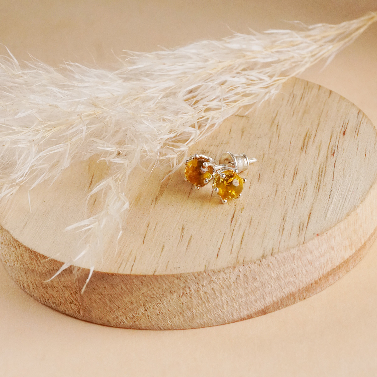 Amber Round Stud Earring Silver-Shubhanjali Store (5) amber round stud earring silver