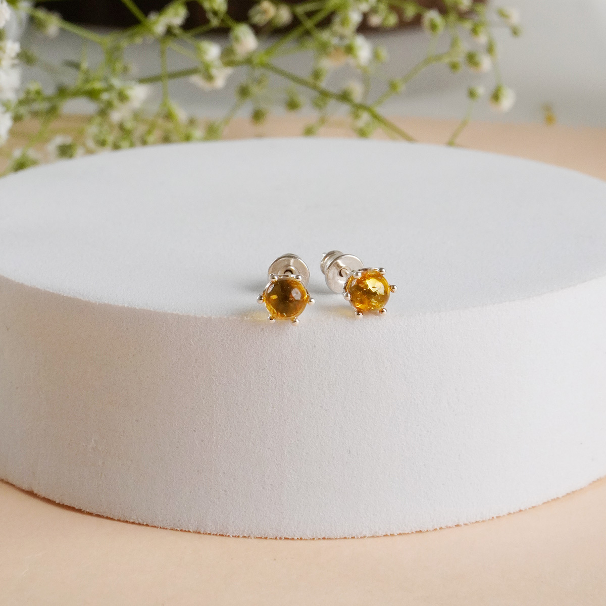 Amber Round Stud Earring Silver-Shubhanjali Store (6) amber round stud earring silver