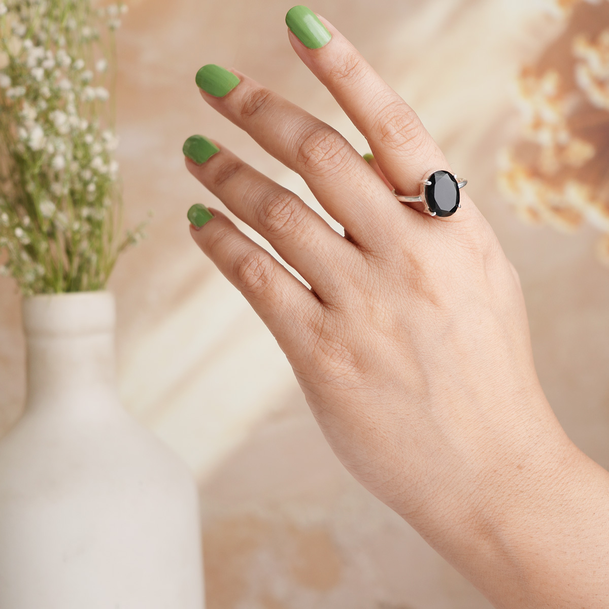 Black Obsidian Diamond Cut Ring-Shubhanjali Store (1) black obsidian diamond cut ring