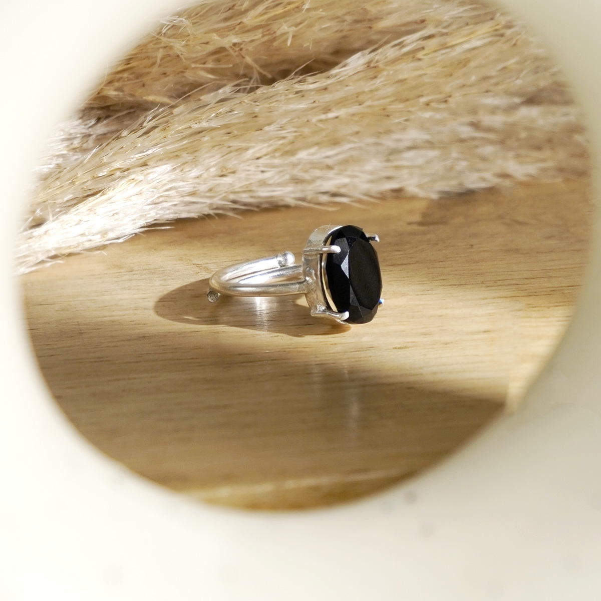 Black Obsidian Diamond Cut Ring-Shubhanjali Store (5) black obsidian diamond cut ring