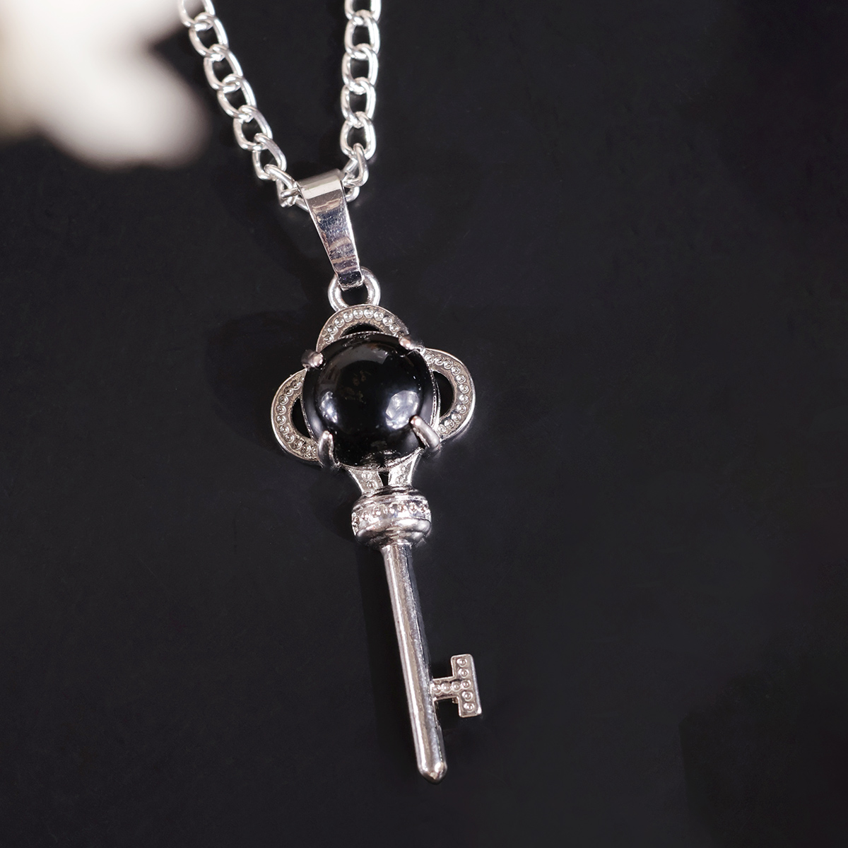 Black Obsidian Key Design Pendant-Shubhanjali Store (6) key design pendant