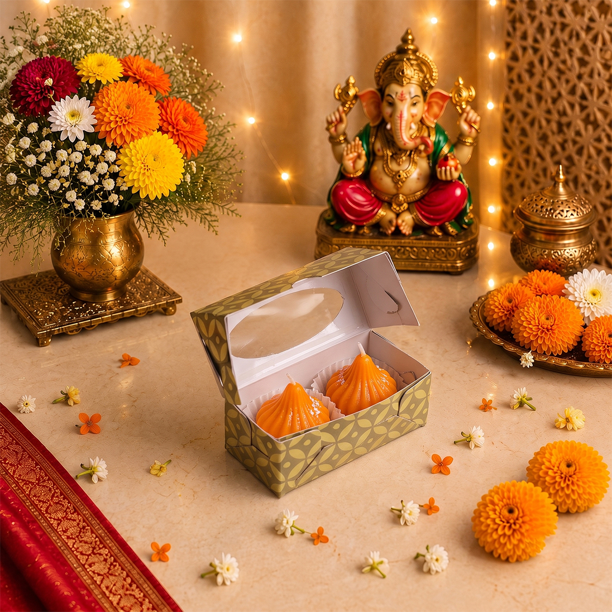 Modak Candle Pack Of 2 (Orange)-Shubhanjali Store modak candle (orange) pack of 2