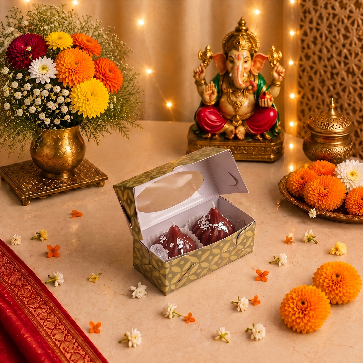 Modak Candle Pack Of 2 (Red)-Shubhanjali Store modak candle (yellow)