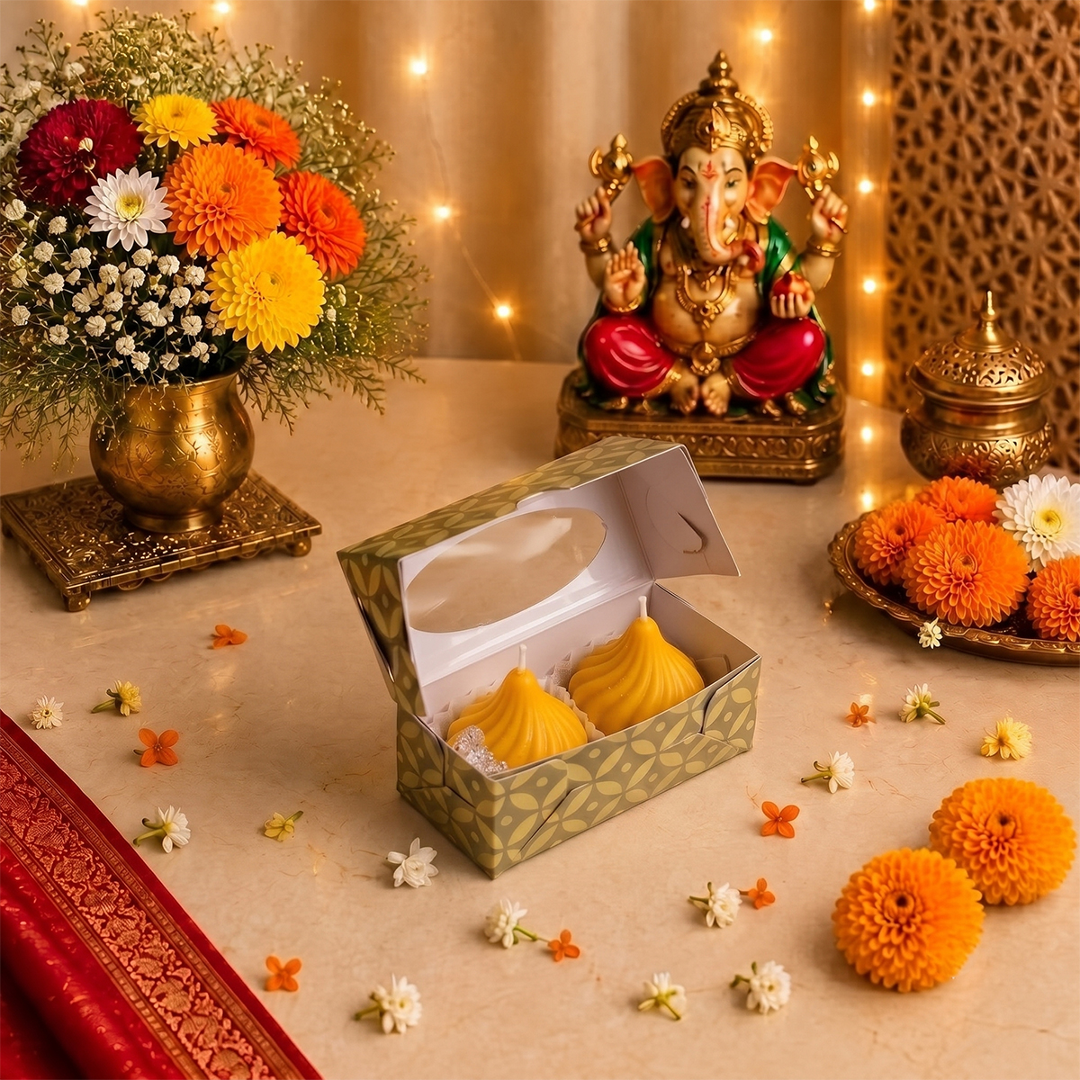 Modak Candle Pack Of 2 (Yellow)-Shubhanjali Store modak candle (yellow)