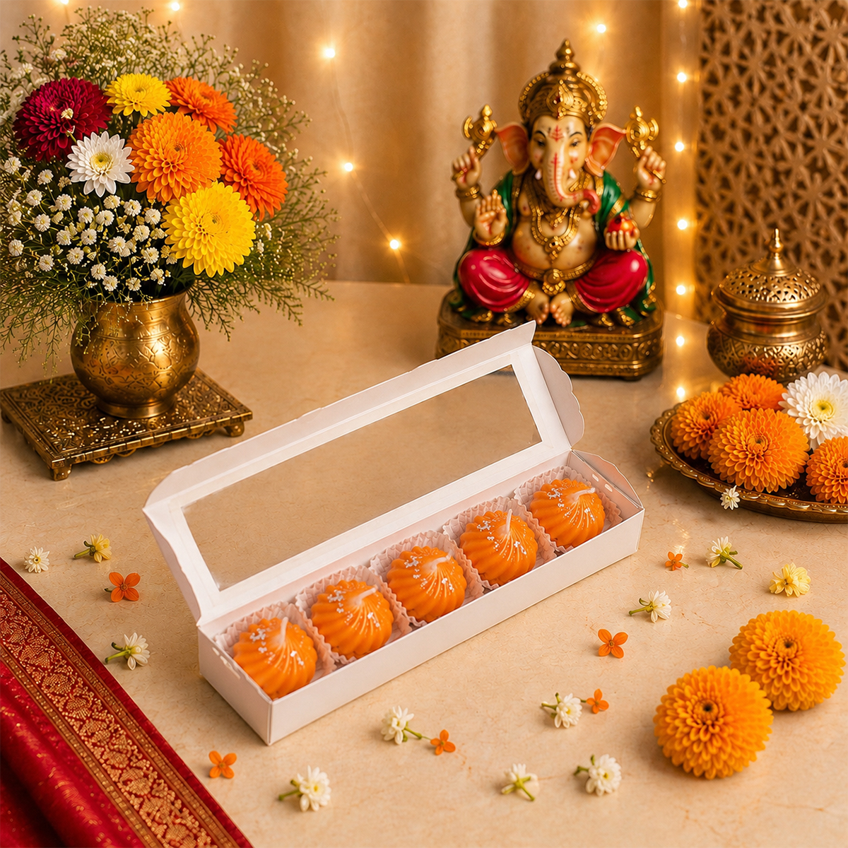 Modak Candle Pack Of 5 (Orange)-Shubhanjali Store modak candle (white) pack of 5