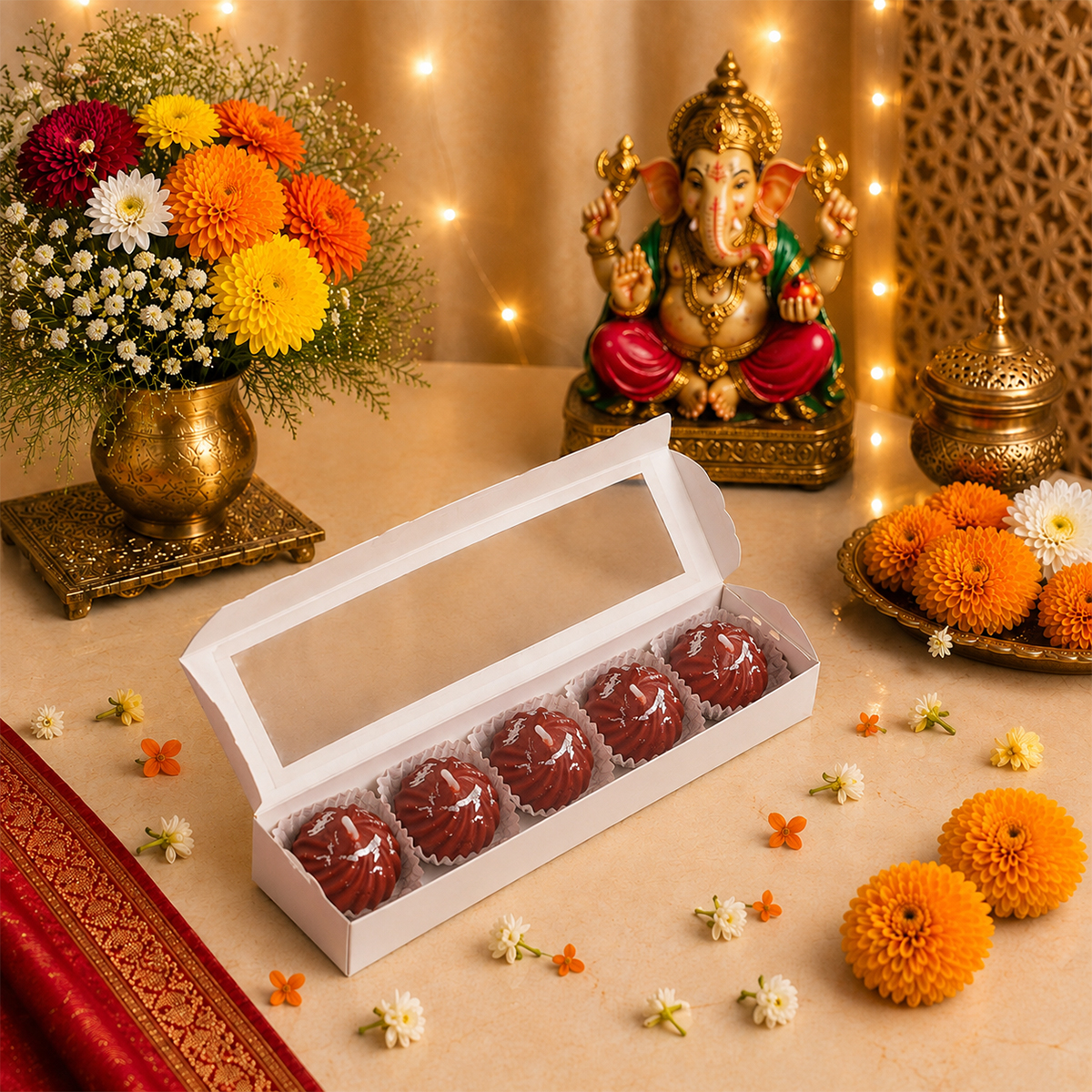 Modak Candle Pack Of 5 (Red)-Shubhanjali Store modak candle (white) pack of 5