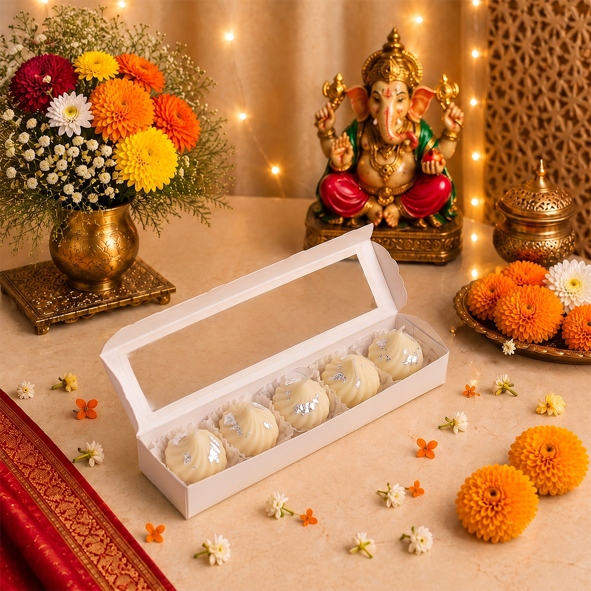 Modak Candle Pack Of 5 (White)-Shubhanjali Store modak candle (white) pack of 5