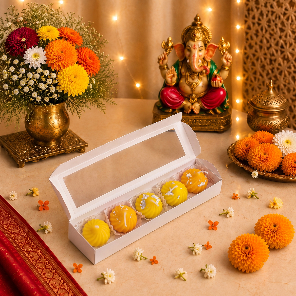 Modak Candle Pack Of 5 (Yellow)-Shubhanjali Store modak candle (white) pack of 5
