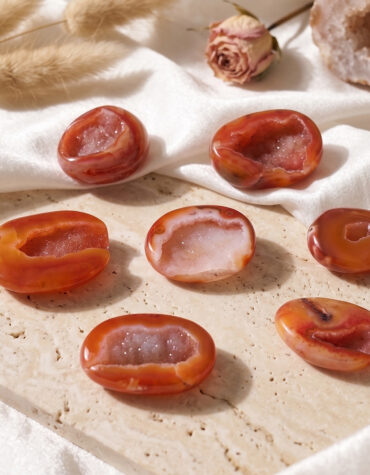 red carnelian druzy palm stone hq