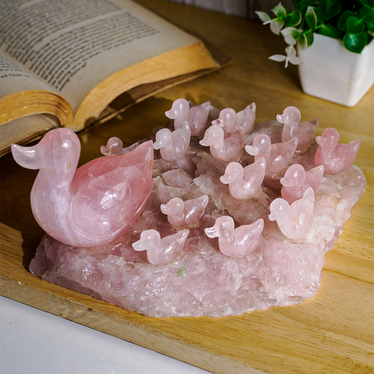 Rose Quartz Duck Family-Shubhanjali Store (2) rose quartz duck family