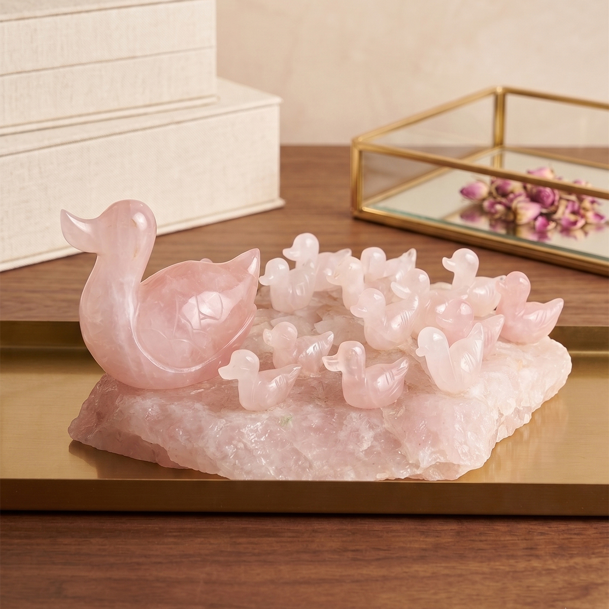 Rose Quartz Duck Family-Shubhanjali Store (4) rose quartz duck family