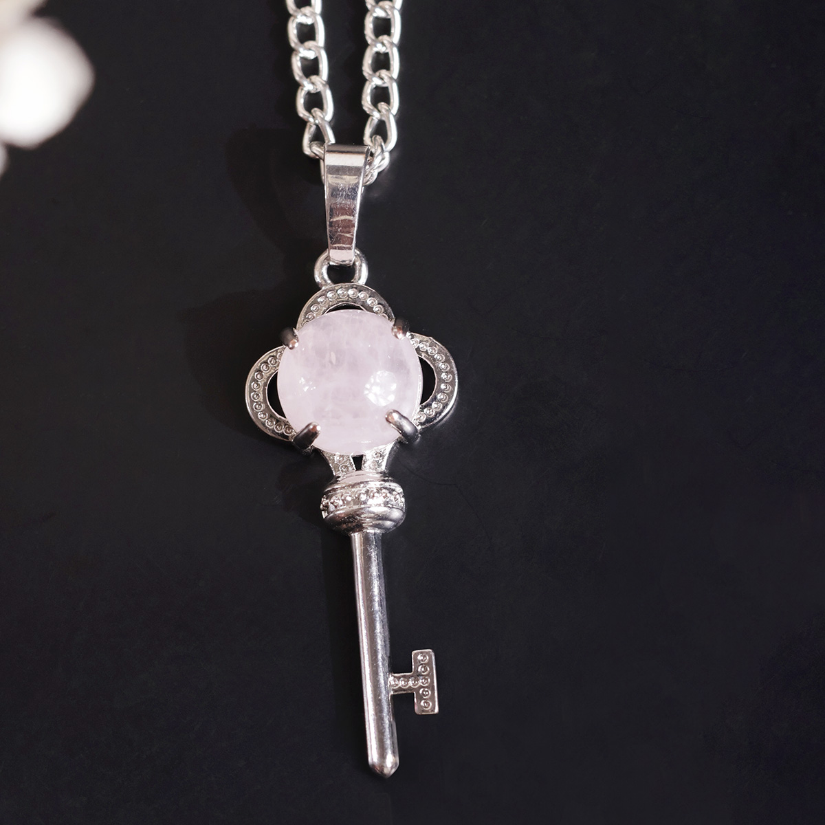 Rose Quartz Key Design Pendant-Shubhanjali Store (10) key design pendant