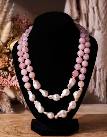 rose quartz with pearl necklace