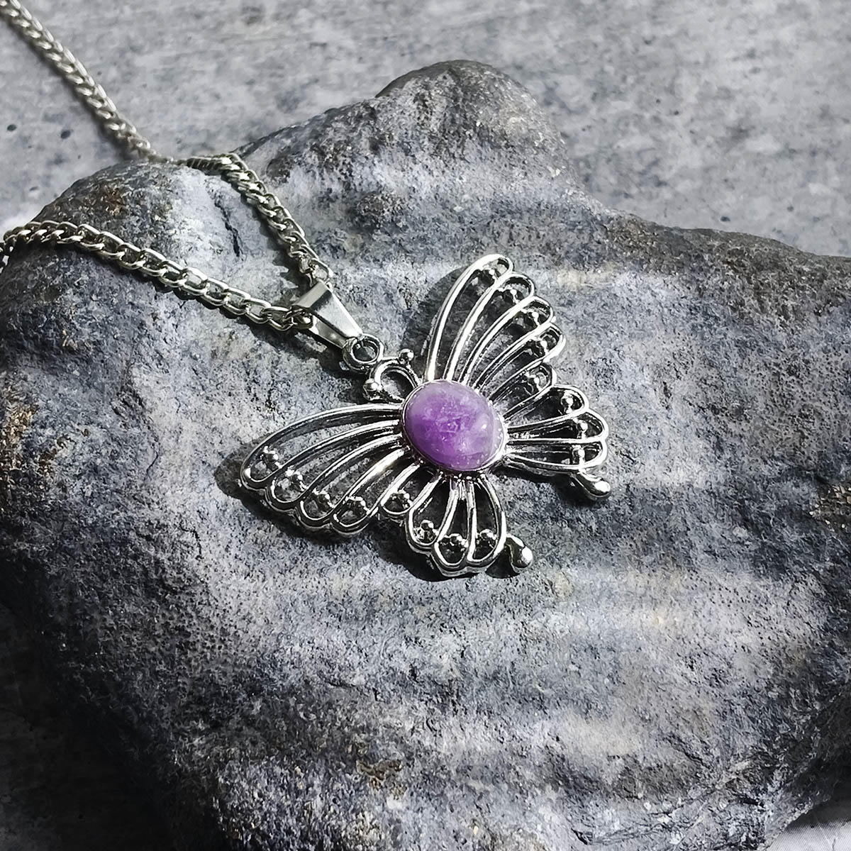 Amethyst Butterfly Oval Design Pendant-Shubhanjali Store (1) butterfly oval design pendant