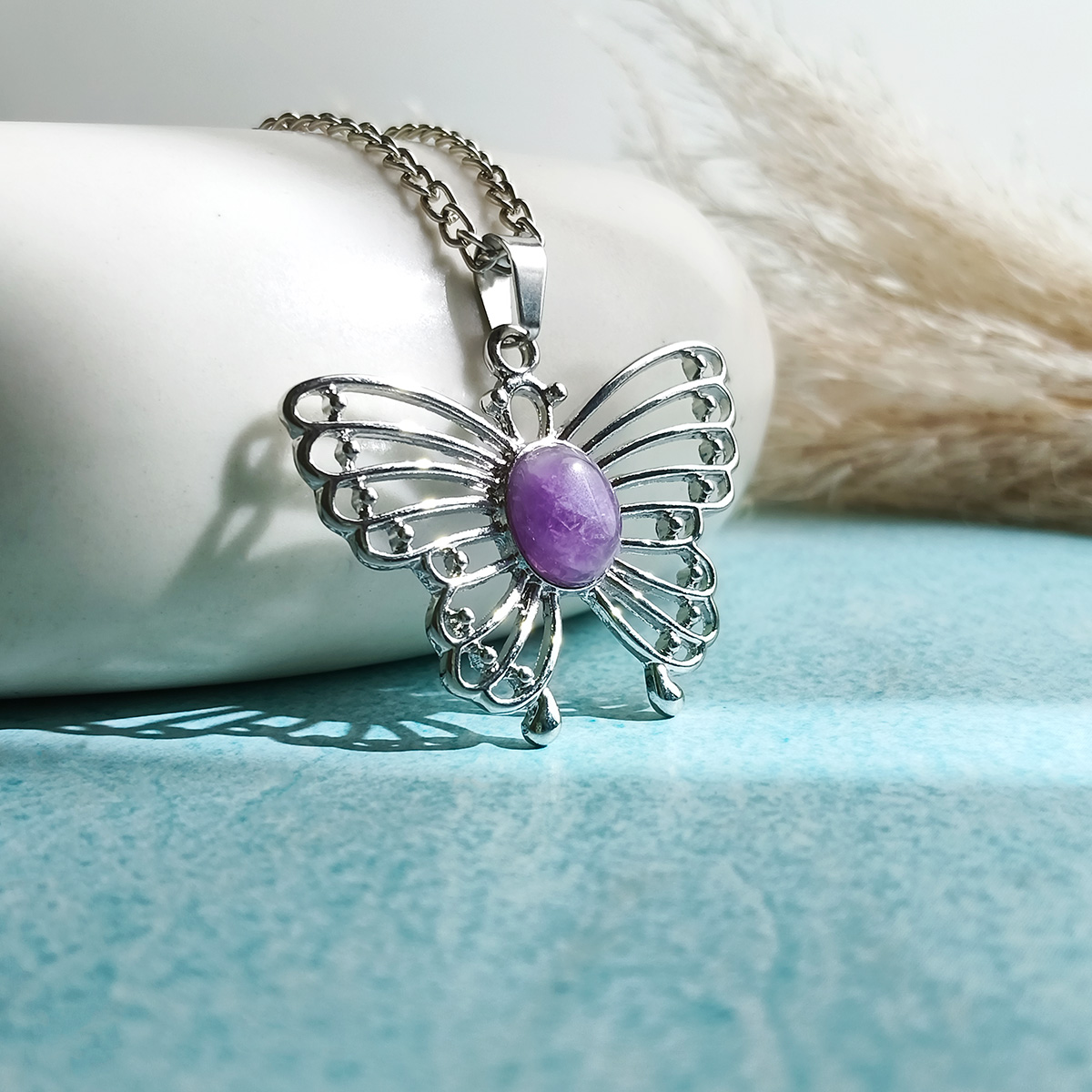 Amethyst Butterfly Oval Design Pendant-Shubhanjali Store (2) butterfly oval design pendant