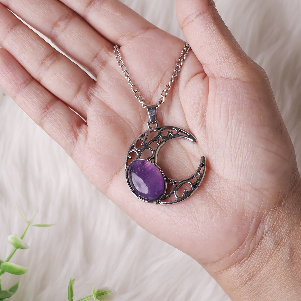 Amethyst Half Moon Oval Pendant-Shubhanjali Store (1) half moon oval pendant