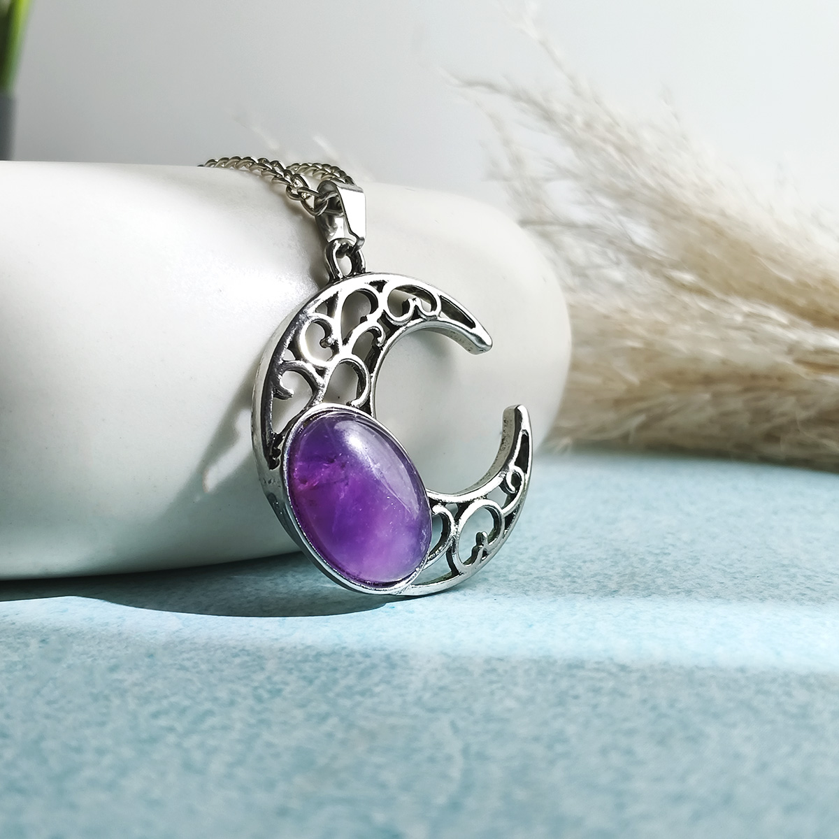 Amethyst Half Moon Oval Pendant-Shubhanjali Store (3) half moon oval pendant
