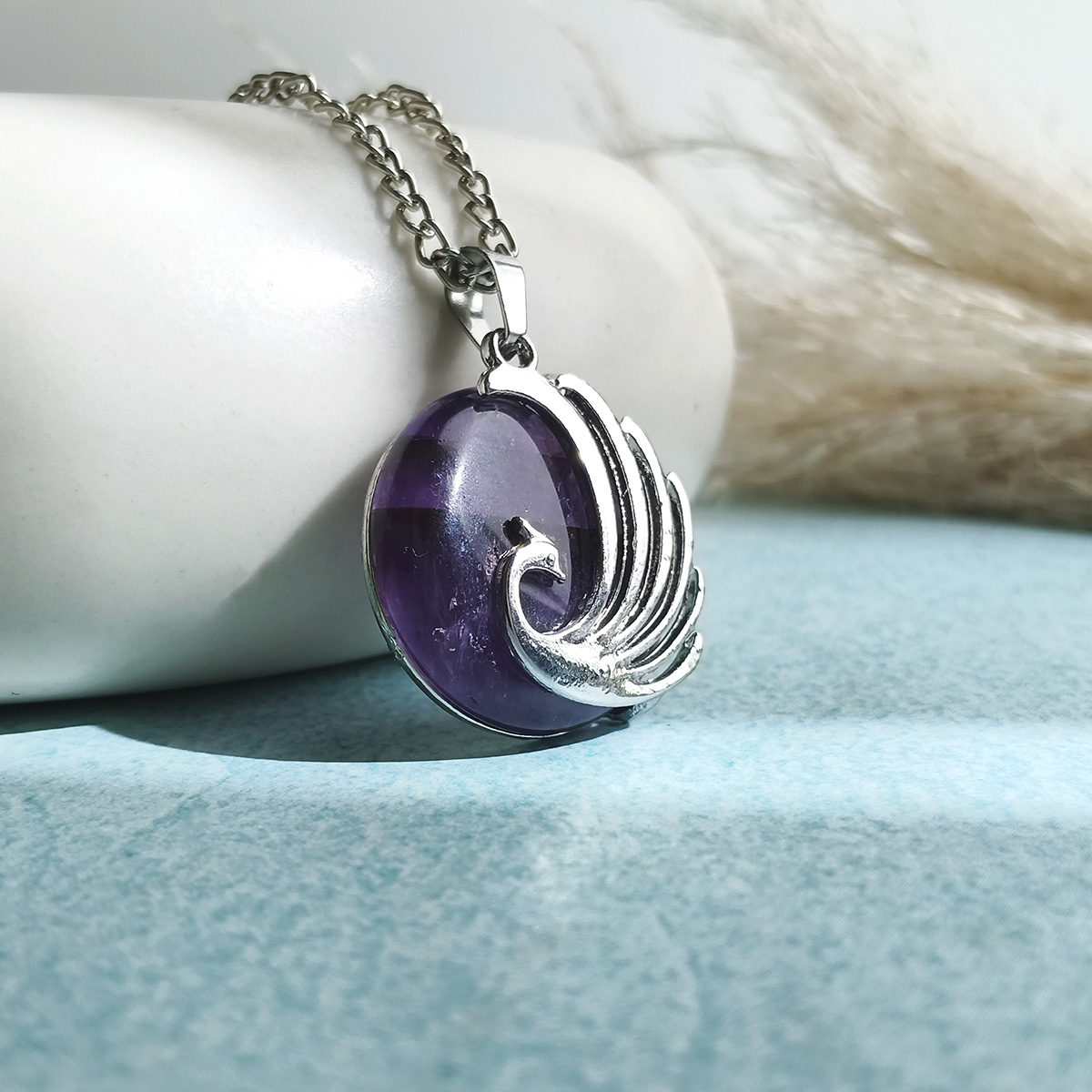 Amethyst Peacock Round Design Pendant-Shubhanjali Store (1) peacock round design pendant