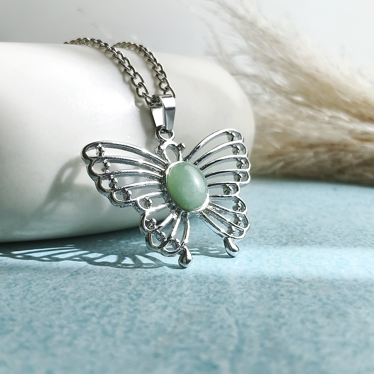 Green Aventurine Butterfly Oval Design Pendant-Shubhanjali Store (3) butterfly oval design pendant