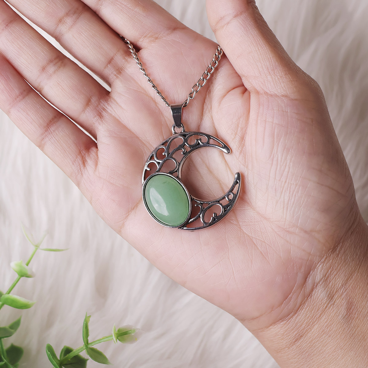 Green Aventurine Half Moon Oval Pendant-Shubhanjali Store (1) half moon oval pendant