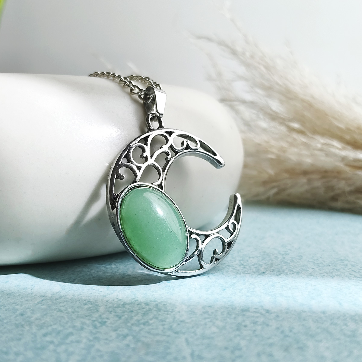 Green Aventurine Half Moon Oval Pendant-Shubhanjali Store (3) half moon oval pendant