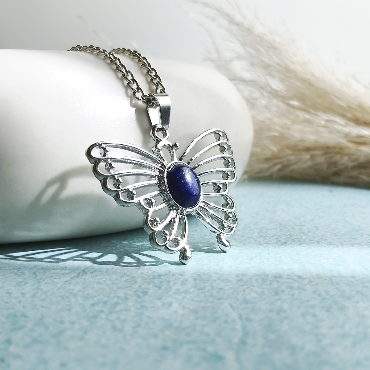 Lapis Butterfly Oval Design Pendant-Shubhanjali Store (1) butterfly oval design pendant