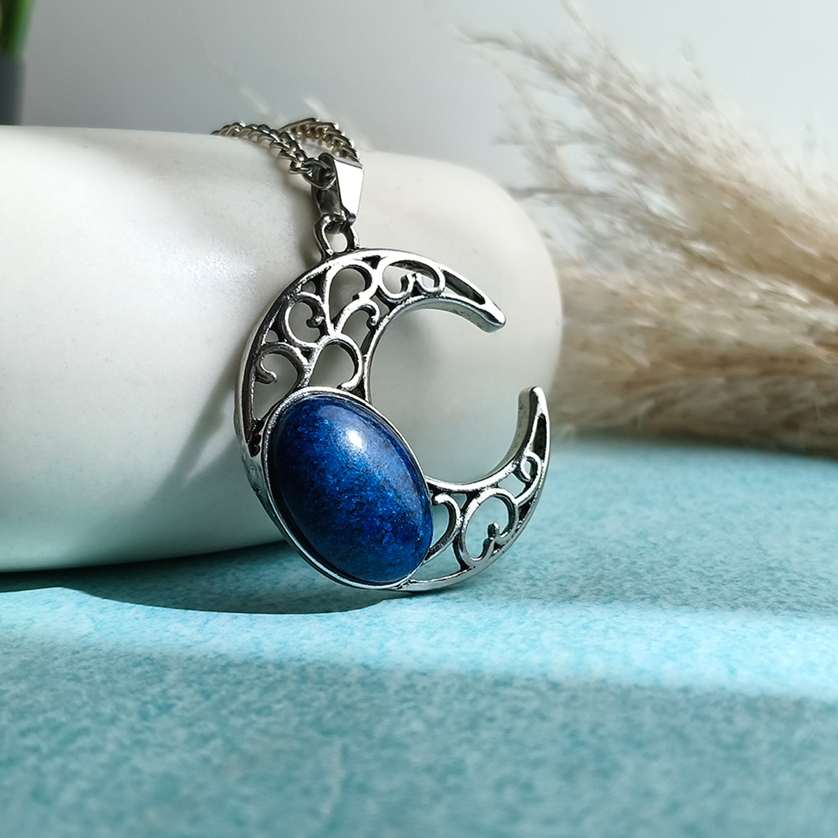 Lapis Half Moon Oval Pendant-Shubhanjali Store (3) half moon oval pendant