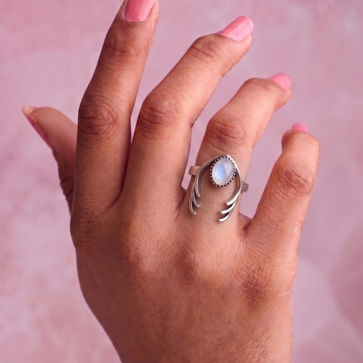 Rainbow Moonstone Dear Antlers Ring-Shubhanjali Store (2) dear antlers ring