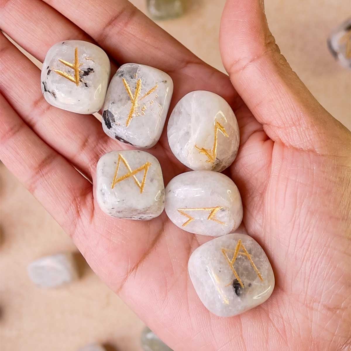 Rainbow Moonstone Rune Set-Shubhanjali Store (2) rainbow moonstone rune set